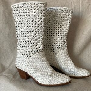 Elegant White Woven Boots